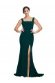 Comprar Verde Midnight Cubierta Cuadrado Barrer tren Crepé Elástico Largo Vestidos de dama de honor / Vestidos de fiesta
