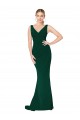 Comprar Verde Midnight Sirena Cuello en V Cuello Alto Crepé Elástico Largo Formales Vestidos de dama de honor / Vestidos de fiesta