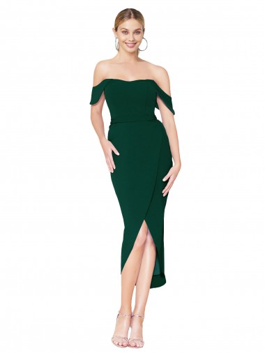 Comprar Verde Midnight Sirena Hombros Descubiertos Crepé Elástico Corto Asimétrico Formales Vestidos de dama de honor / Vestidos de fiesta / Vestidos de cóctel