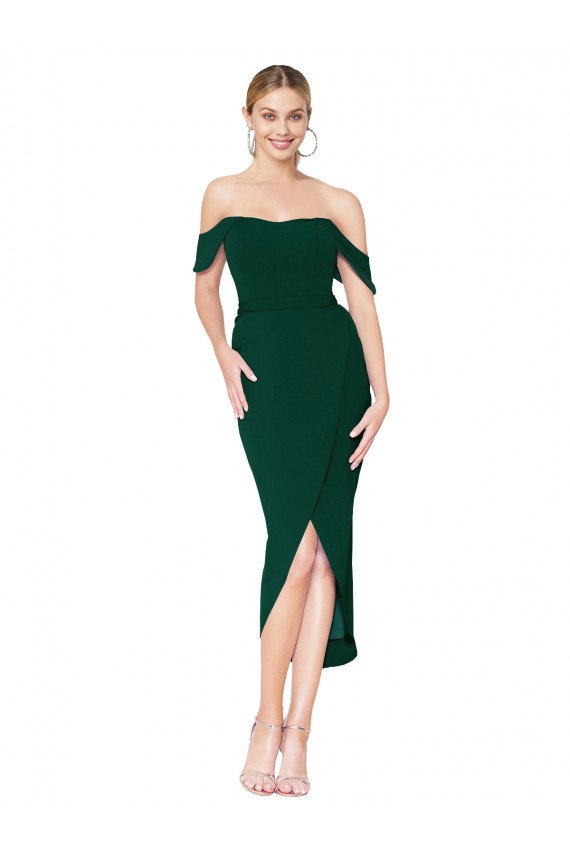 Comprar Verde Midnight Sirena Hombros Descubiertos Crepé Elástico Corto Asimétrico Formales Vestidos de dama de honor / Vestidos de fiesta / Vestidos de cóctel