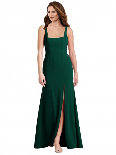 Comprar Verde Midnight Trompeta Cuadrado Crepé Elástico Largo Vestidos de dama de honor / Vestidos de fiesta