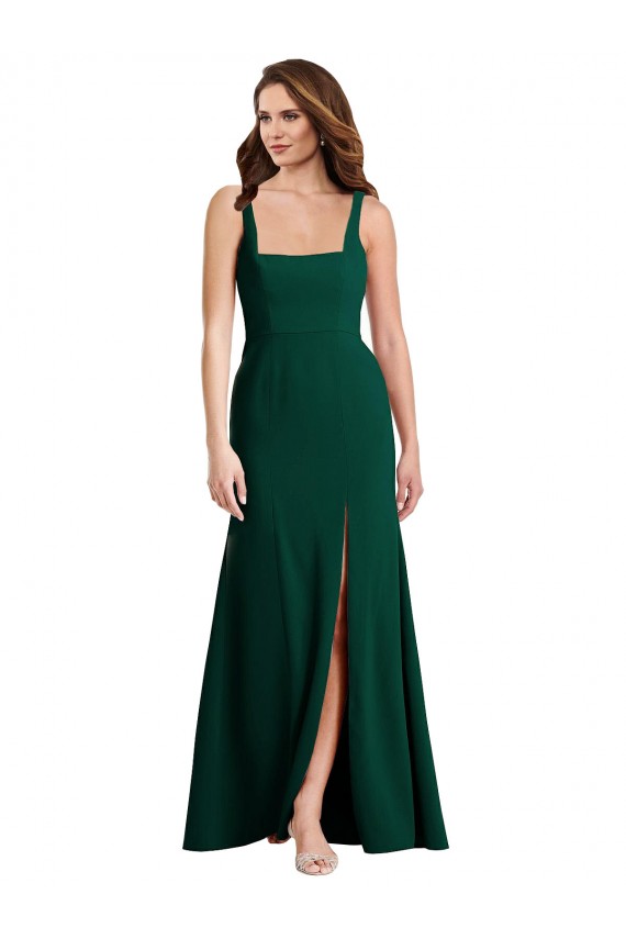 Comprar Verde Midnight Trompeta Cuadrado Crepé Elástico Largo Vestidos de dama de honor / Vestidos de fiesta