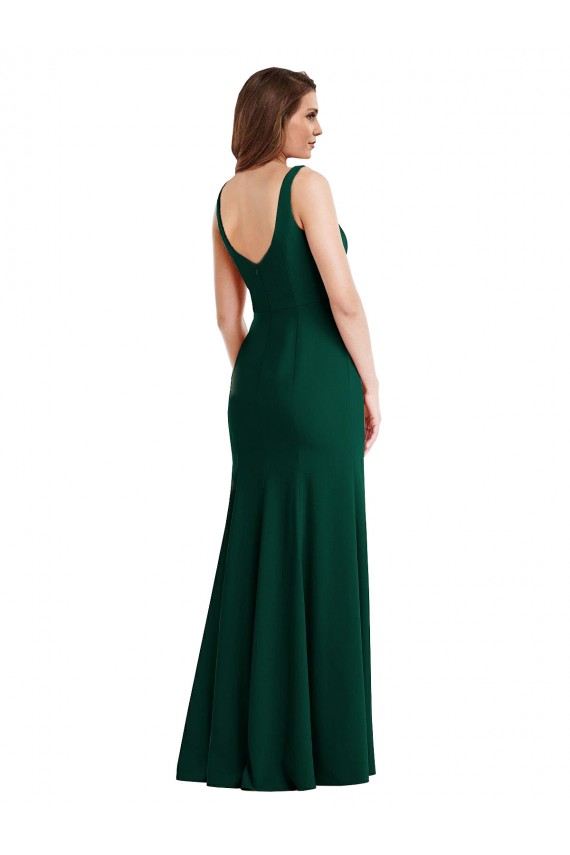 Comprar Verde Midnight Trompeta Cuadrado Crepé Elástico Largo Vestidos de dama de honor / Vestidos de fiesta