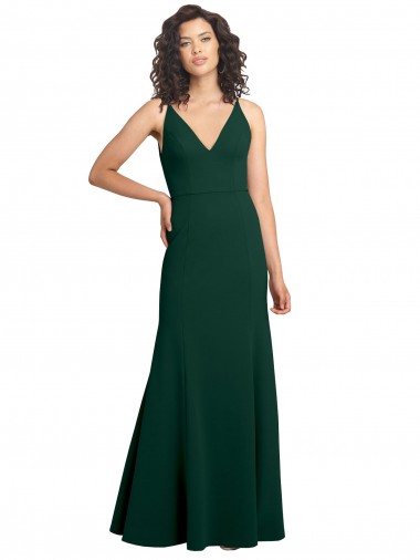 Comprar Verde Midnight línea A Cuello en V Crepé Elástico Largo Formales Vestidos de dama de honor / Vestidos de fiesta