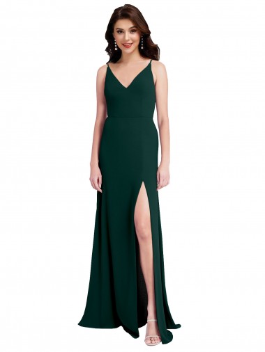 Comprar Verde Midnight línea A Cuello en V Crepé Elástico Largo Formales Vestidos de dama de honor / Vestidos de fiesta