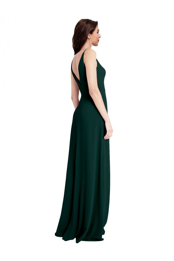 Comprar Verde Midnight línea A Cuello en V Crepé Elástico Largo Formales Vestidos de dama de honor / Vestidos de fiesta