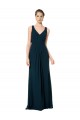 Comprar Verde Midnight línea A Cuello en V Gasa Largo Vestidos de dama de honor