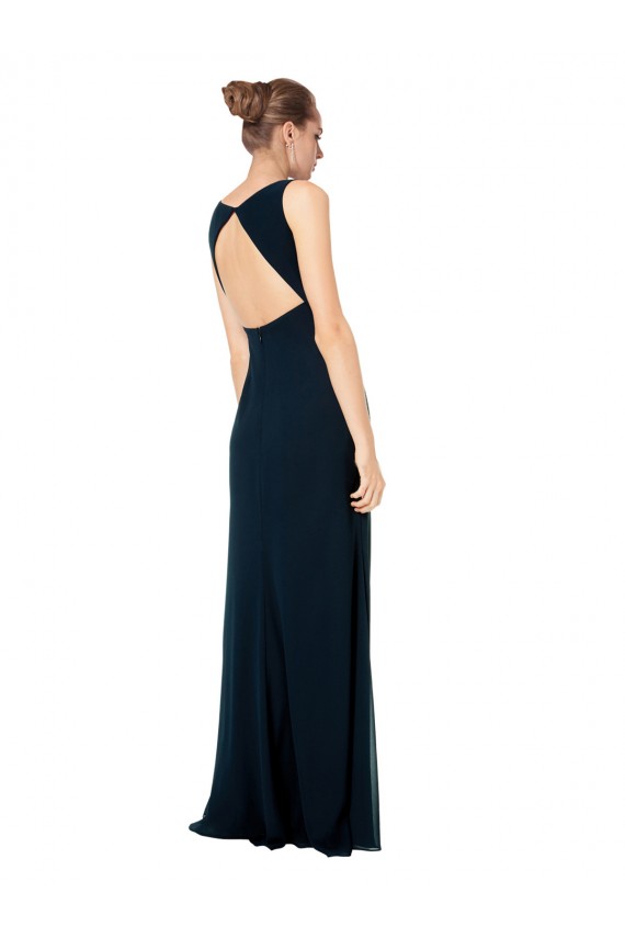Comprar Verde Midnight línea A Cuello en V Gasa Largo Vestidos de dama de honor