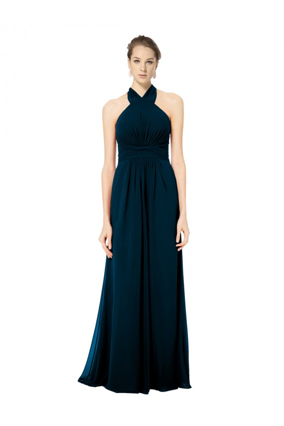 Comprar Verde Midnight línea A Halter Gasa Largo Vestidos de dama de honor