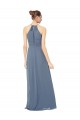 Comprar Verde Midnight línea A Tirantes espagueti Halter Gasa Largo Vestidos de dama de honor