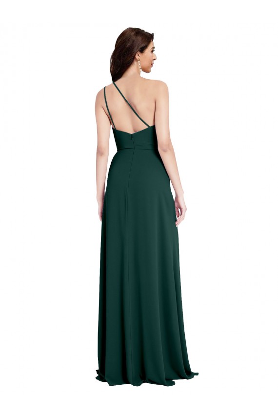 Comprar Verde Midnight línea A Un Hombre Crepé Elástico Largo Formales Vestidos de dama de honor / Vestidos de fiesta