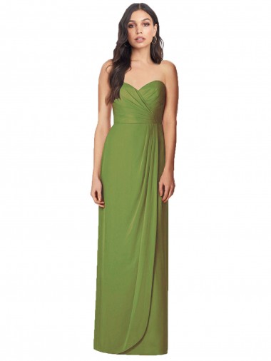 Comprar Verde Oliva Trompeta Cuello de Corazón Sin tirantes Gasa Largo Vestidos de dama de honor