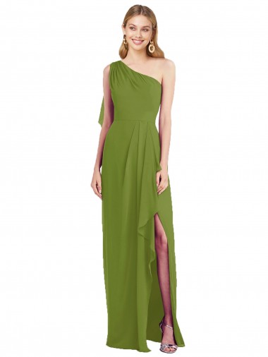 Comprar Verde Oliva Trompeta Un Hombre Gasa Largo Vestidos de dama de honor
