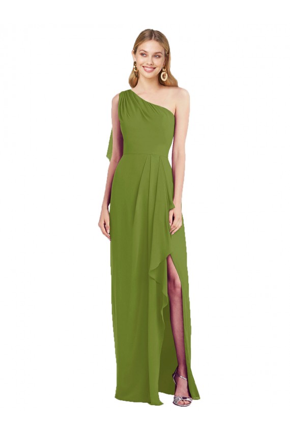 Comprar Verde Oliva Trompeta Un Hombre Gasa Largo Vestidos de dama de honor