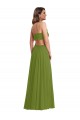Comprar Verde Oliva línea A Cuello en V Gasa Largo Vestidos de dama de honor