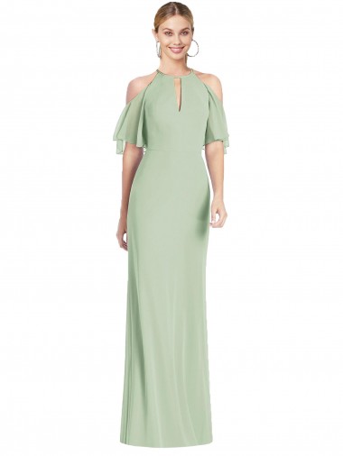 Comprar Verde Salvia Sirena Halter Gasa Largo Vestidos de dama de honor