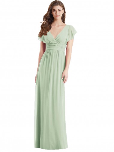Comprar Verde Salvia Trompeta Cuello en V Gasa Largo Vestidos de dama de honor