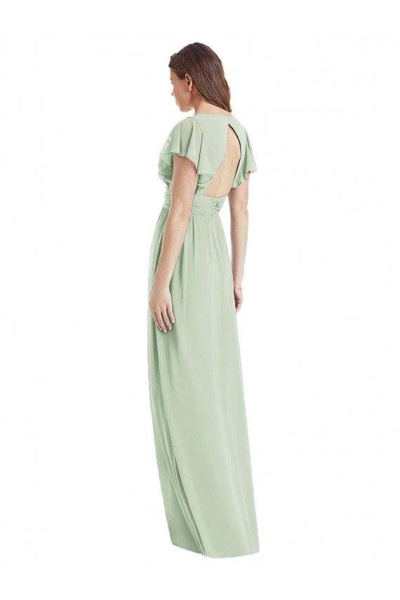 Comprar Verde Salvia Trompeta Cuello en V Gasa Largo Vestidos de dama de honor