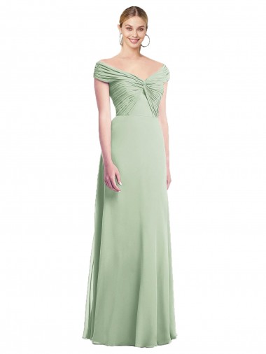 Comprar Verde Salvia Trompeta Hombros Descubiertos Gasa Largo Vestidos de dama de honor
