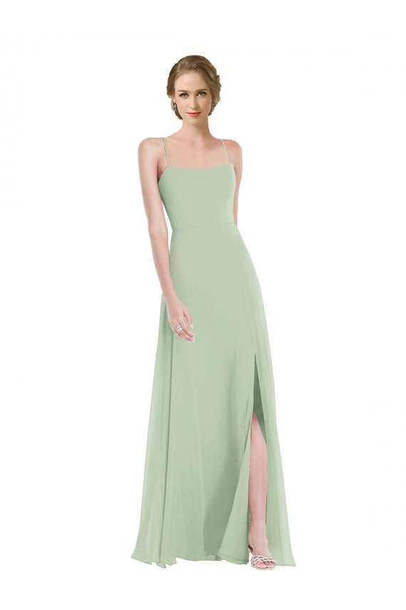 Comprar Verde Salvia línea A Cucharón Gasa Largo Vestidos de dama de honor