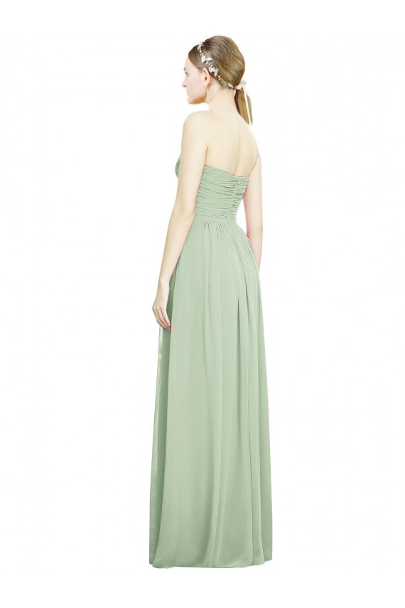 Comprar Verde Salvia línea A Cuello de Corazón Sin tirantes Gasa Largo Vestidos de dama de honor