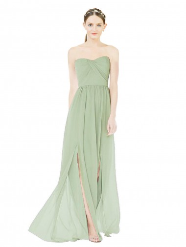Comprar Verde Salvia línea A Cuello de Corazón Sin tirantes Gasa Largo Vestidos de dama de honor