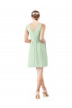 Comprar Verde Salvia línea A Cuello en V Gasa Corto Vestidos de dama de honor / Vestidos de cóctel
