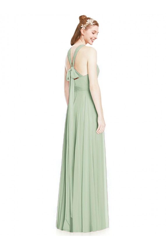 Comprar Verde Salvia línea A Halter Gasa Largo Vestidos de dama de honor
