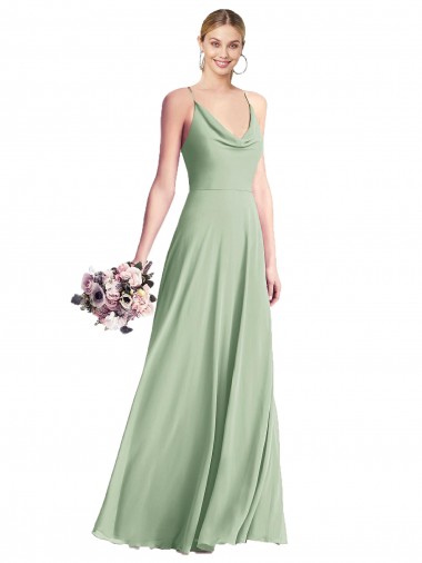 Comprar Verde Salvia línea A Tirantes espagueti Gasa Largo Vestidos de dama de honor