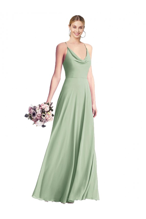 Comprar Verde Salvia línea A Tirantes espagueti Gasa Largo Vestidos de dama de honor