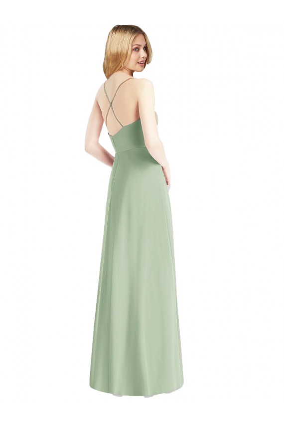 Comprar Verde Salvia línea A Tirantes espagueti Gasa Largo Vestidos de dama de honor