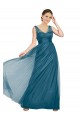 Comprar Verde azulado línea A Cuello en V Tul Largo Vestidos de dama de honor