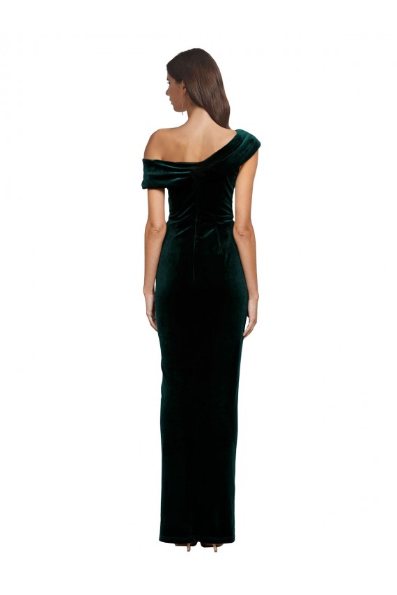 Comprar Verde oscuro Cubierta Hombros Descubiertos Terciopelo Elástico Largo Asimétrico Formales Vestidos de dama de honor / Vestidos de fiesta