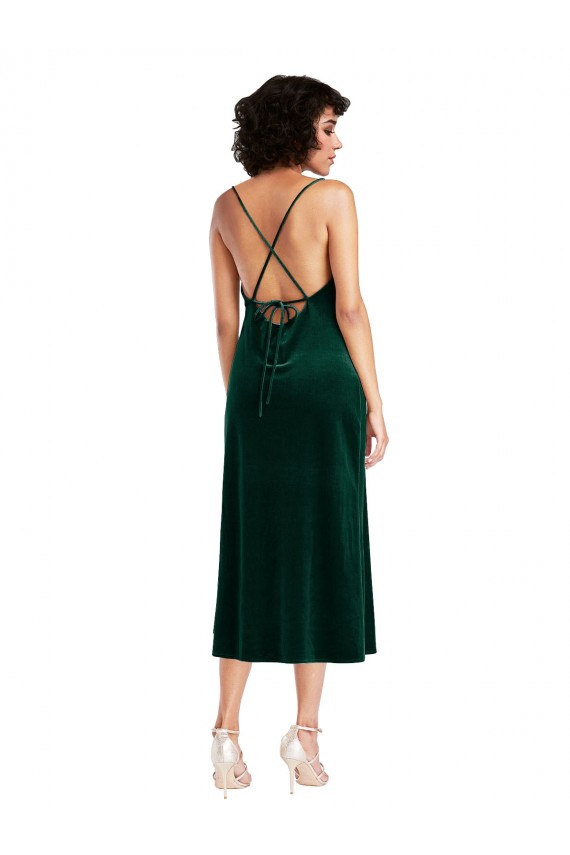 Comprar Verde oscuro Cubierta Midi Terciopelo Elástico Corto Formales Vestidos de dama de honor / Vestidos de fiesta / Vestidos de cóctel