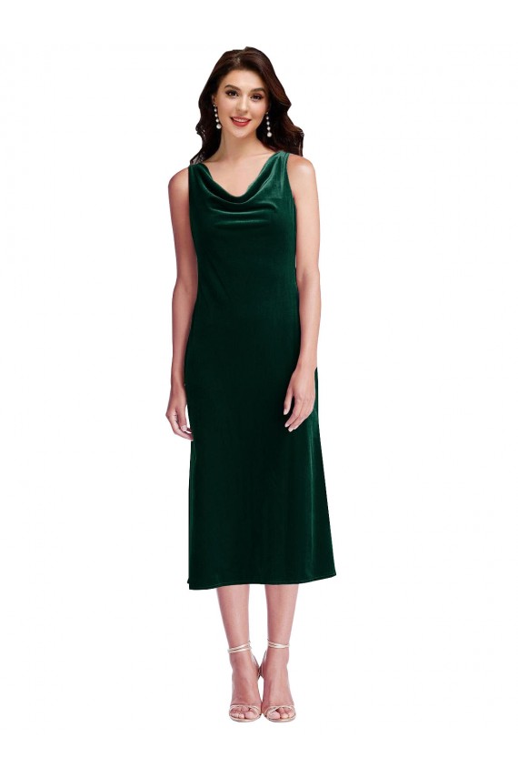 Comprar Verde oscuro Cubierta Midi Terciopelo Elástico Corto Vestidos de dama de honor / Vestidos de fiesta / Vestidos de cóctel