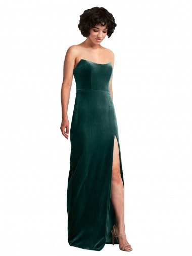 Comprar Verde oscuro Cubierta Sin tirantes Terciopelo Elástico Largo Formales Vestidos de dama de honor / Vestidos de fiesta