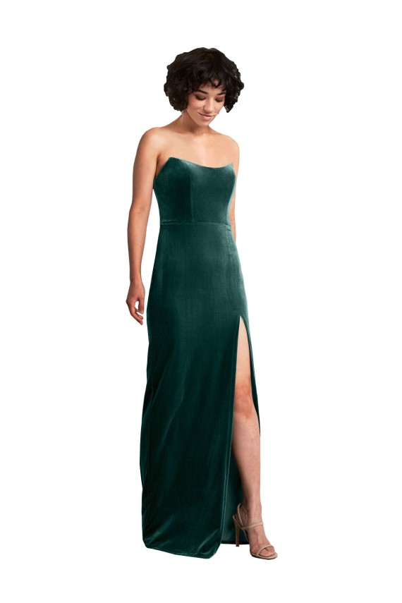 Comprar Verde oscuro Cubierta Sin tirantes Terciopelo Elástico Largo Formales Vestidos de dama de honor / Vestidos de fiesta