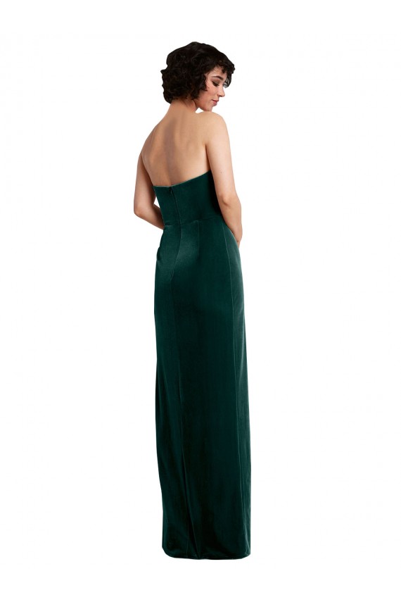 Comprar Verde oscuro Cubierta Sin tirantes Terciopelo Elástico Largo Formales Vestidos de dama de honor / Vestidos de fiesta