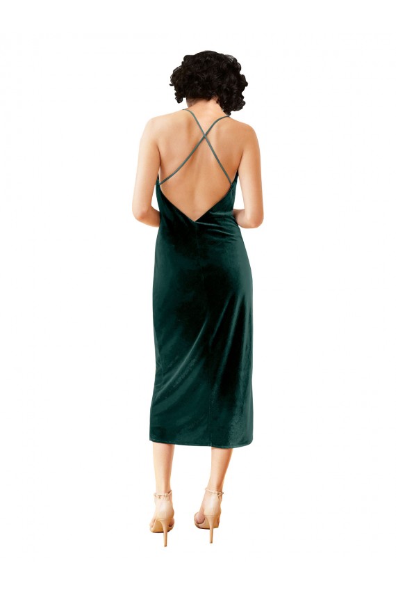 Comprar Verde oscuro Cubierta Tirantes espagueti Midi Terciopelo Elástico Corto Formales Vestidos de dama de honor / Vestidos de fiesta / Vestidos de cóctel