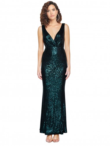 Comprar Verde oscuro Sirena Cuello en V Lentejuela Largo Formales Vestidos de dama de honor / Vestidos de fiesta