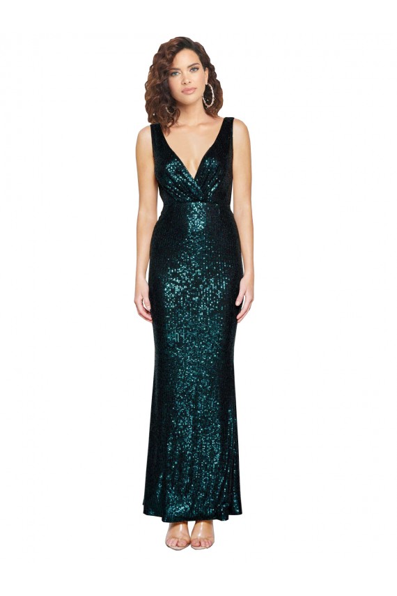 Comprar Verde oscuro Sirena Cuello en V Lentejuela Largo Formales Vestidos de dama de honor / Vestidos de fiesta