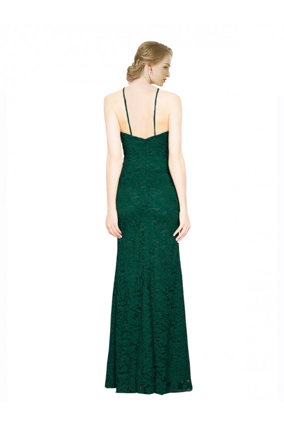 Comprar Verde oscuro Sirena Halter Cuello Alto Encaje Largo Vestidos de dama de honor / Vestidos de fiesta
