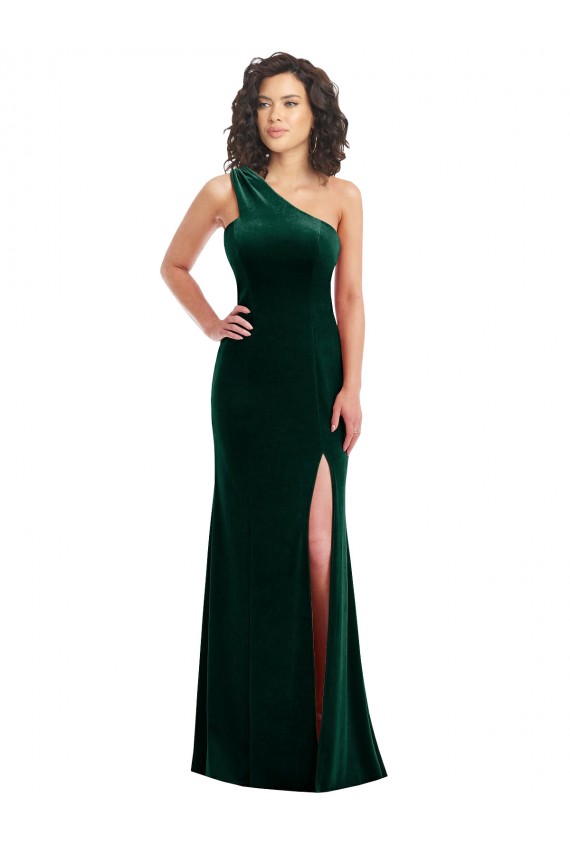 Comprar Verde oscuro Trompeta Un Hombre Terciopelo Elástico Largo Vestidos de dama de honor / Vestidos de fiesta