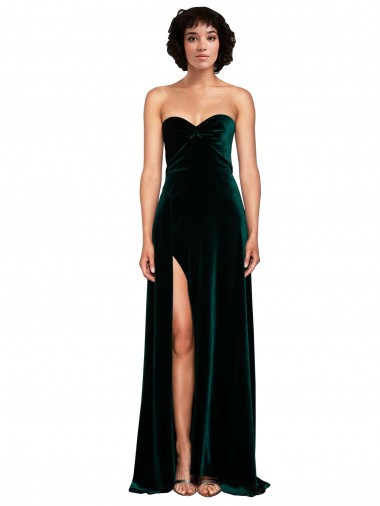 Comprar Verde oscuro línea A Cuello de Corazón Barrer tren Terciopelo Elástico Largo Vestidos de dama de honor / Vestidos de fiesta