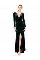 Comprar Verde oscuro línea A Cuello en V Terciopelo Elástico Largo Vestidos de dama de honor / Vestidos de fiesta