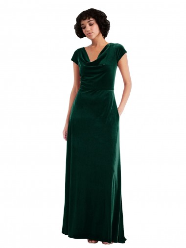 Comprar Verde oscuro línea A Terciopelo Elástico Largo Vestidos de dama de honor / Vestidos de fiesta