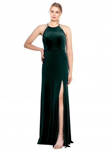 Comprar Verde oscuro línea A Tirantes espagueti Cuello joya Terciopelo Elástico Largo Vestidos de dama de honor / Vestidos de fiesta