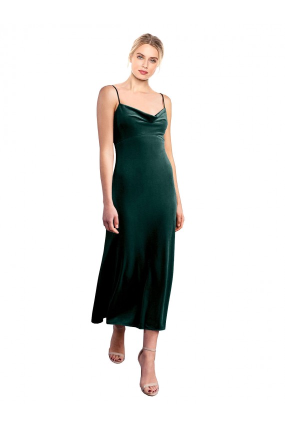 Comprar Verde oscuro línea A Tirantes espagueti Midi Terciopelo Elástico Corto Vestidos de dama de honor / Vestidos de fiesta / Vestidos de cóctel