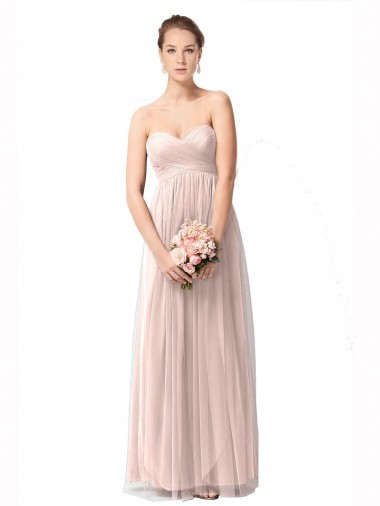 Comprar Vintage Rose línea A Cuello de Corazón Tul Largo Vestidos de dama de honor