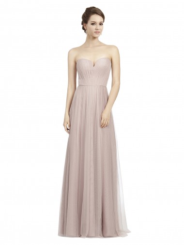 Comprar Vintage Rose línea A Cuello de Corazón Tul Largo Vestidos de dama de honor